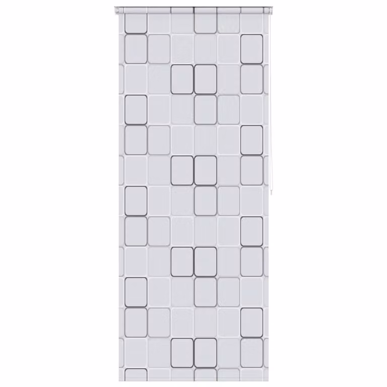 Persiana enrollable de ducha con diseño gráfico de cuadrados vidaXL, impermeable, color blanco, An/Al: 100 x 240 cm