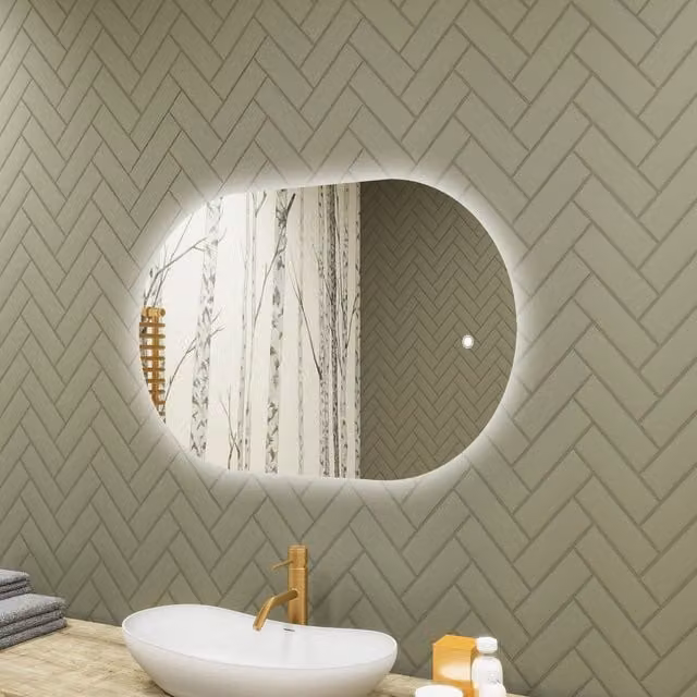 Espejo de baño luminoso Artforma ovalado con LED dual y sensor táctil, An/Al: 80 x 50 cm, blanco