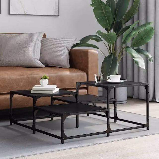 Mesa de centro cuadrada SYFAX en madera de ingeniería y metal color negro An/P/Al: 87,5 x 87,5 x 40 cm