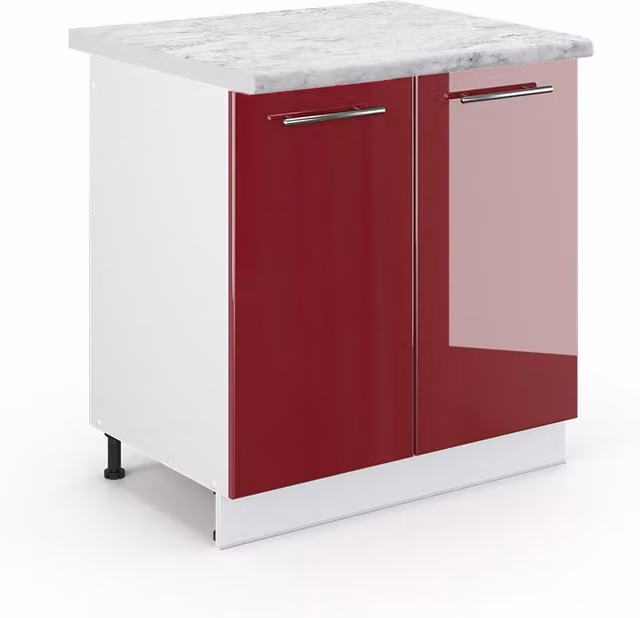 Armario bajo para fregadero Vicco Fame-Line en rojo burdeos alto brillo con encimera de mármol An/P/Al: 80 x 60 x 82 cm