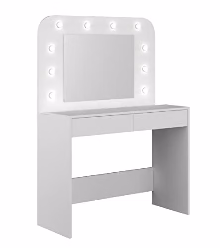 Tocador Home Heavenly Holly con espejo y luces LED tipo camerino, estilo clásico chic, color blanco, An/P/Al: 142 x 100 x 42 cm