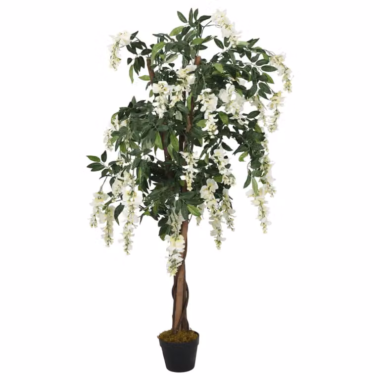 Árbol de wisteria artificial vidaXL con 1470 hojas en colores verde y blanco, Altura: 200 cm