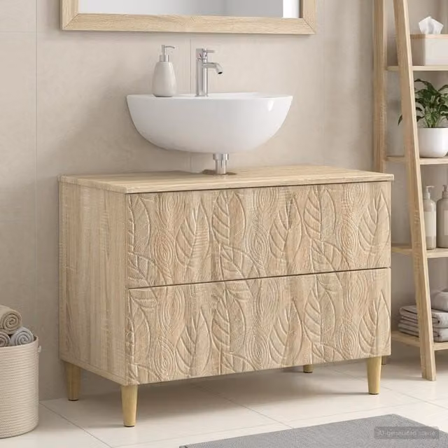Mueble de lavabo para baño Delft de Maison Exclusive en roble sonoma, color beige y marrón, An/P/Al: 82 x 41 x 59 cm