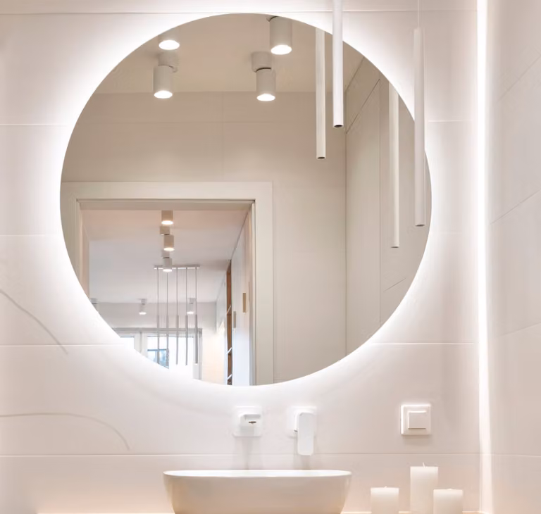 Espejo de baño LED redondo Luna de BD ART con iluminación blanco frío, montaje de pared, Diámetro: 60 cm