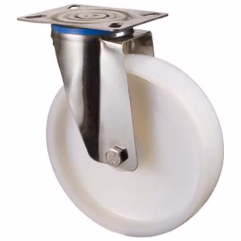 Rueda giratoria BS de acero inoxidable y plástico blanco con capacidad de carga de 120 kg