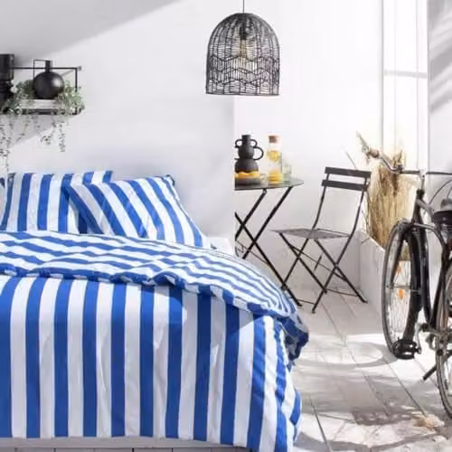 Juego de cama Today Summer Stripes de algodón con estampado de rayas en azul para 2 personas, 240 x 220 cm
