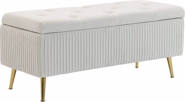 Banco con almacenamiento HOMCOM tapizado en terciopelo blanco con patas de metal doradas para salón o dormitorio