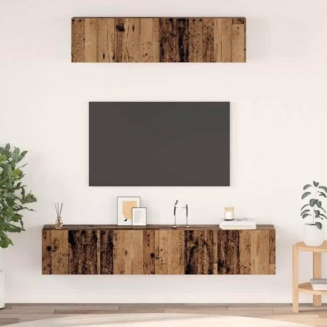 Conjunto de mueble de TV moderno de 4 piezas Maison Exclusive en madera color marrón envejecido para salón