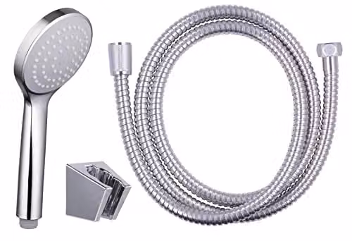 Set de ducha POLA EUROSANIT con teleducha de 1 chorro, flexo de acero inoxidable de 1,5 m y soporte mural cromado en color plata