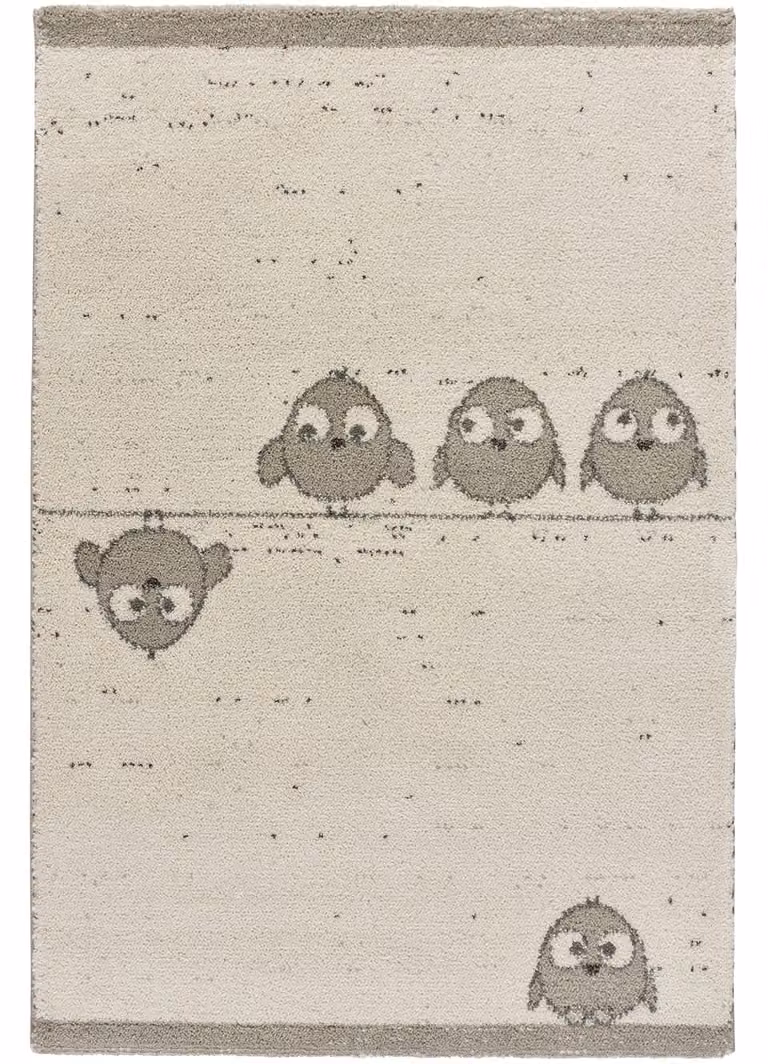 Alfombra infantil Atticgo con motivo de pajaritos en blanco y gris, An/P: 115 x 170 cm
