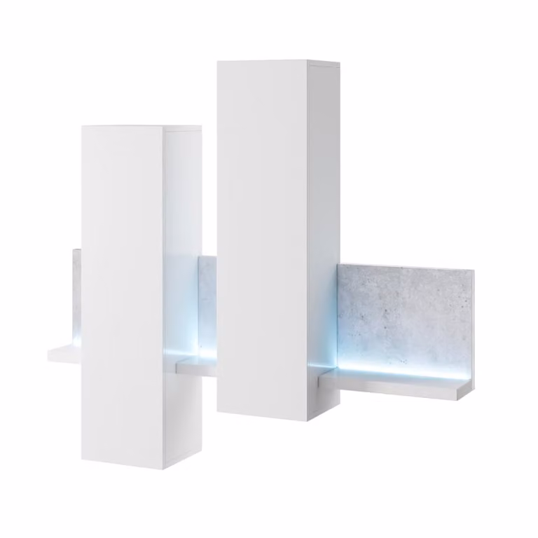 Estantería y armario de pared moderno en color blanco con iluminación integrada y acabado brillante para tu salón
