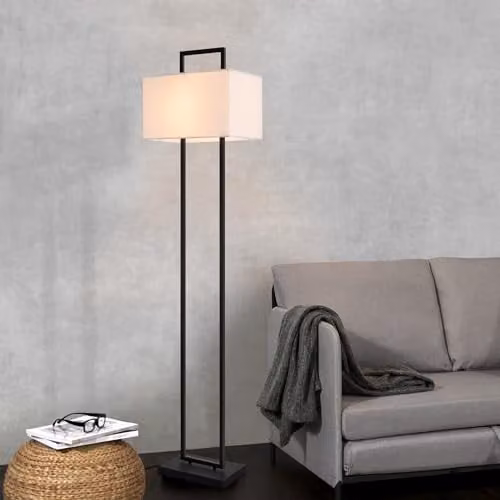 Lámpara de pie moderna lux.pro con pantalla rectangular de metal y textil en negro y blanco, Al x An x P: 165 x 40 x 25 cm