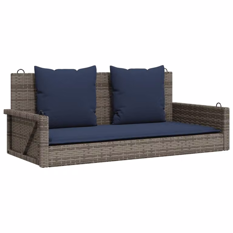 vidaXL Banco columpio con cojines de ratán sintético gris An/P/Al: 119 x 56 x 48 cm
