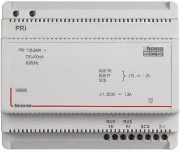Fuente de alimentación BTICINO de 2 hilos con adaptador de vídeo integrado para sistemas de audio y vídeo, color blanco