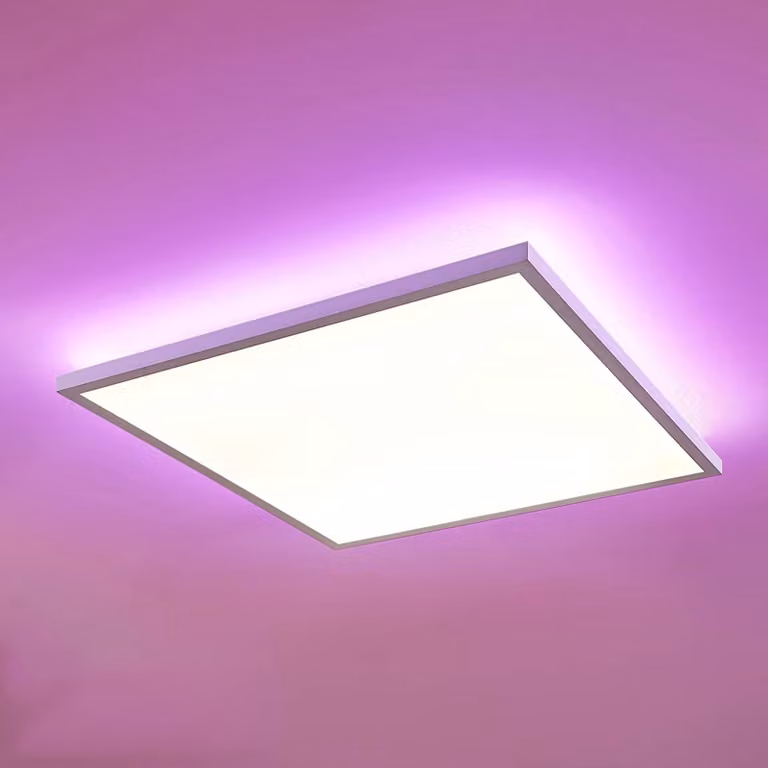 Panel LED Brenda Arcchio de superficie, atenuable con mando a distancia, diseño moderno cuadrado en color blanco y ópalo para salón o comedor
