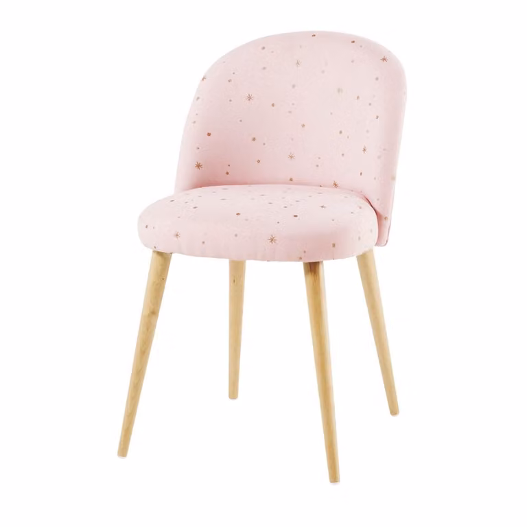 Silla infantil tapizada rosa con estampados florales dorados de Maisons du Monde