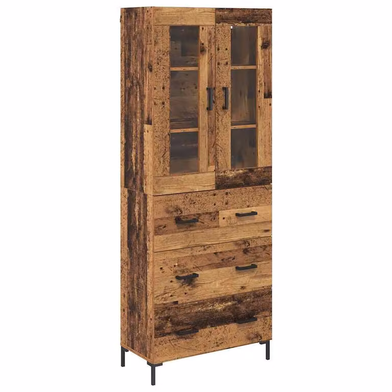 Set de 2 aparadores altos vidaXL de madera vieja y cristal en color marrón, An: 69,5 cm, P: 34 cm, Al: 180 cm