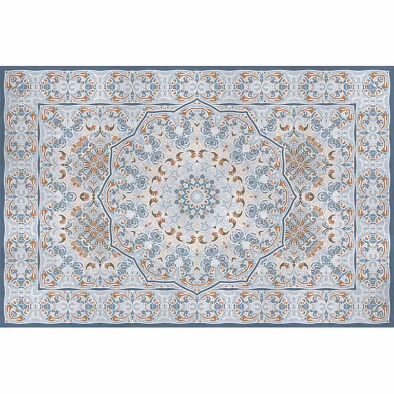 Alfombra vinílica de estilo oriental imitación persa en color gris, lavable y antideslizante, An/P: 196 x 130 cm