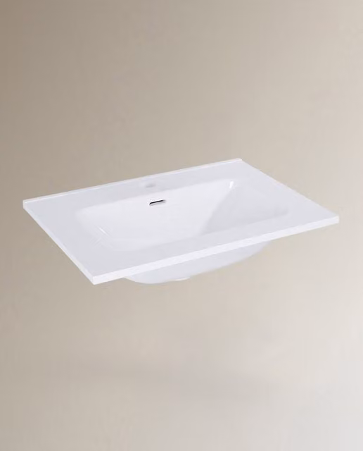 Lavabo de porcelana rectangular Cosmo en color blanco para instalar empotrar