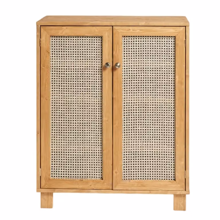 Mueble zapatero Hannun de madera de abeto y mimbre con puertas batientes en color marrón de 120 cm