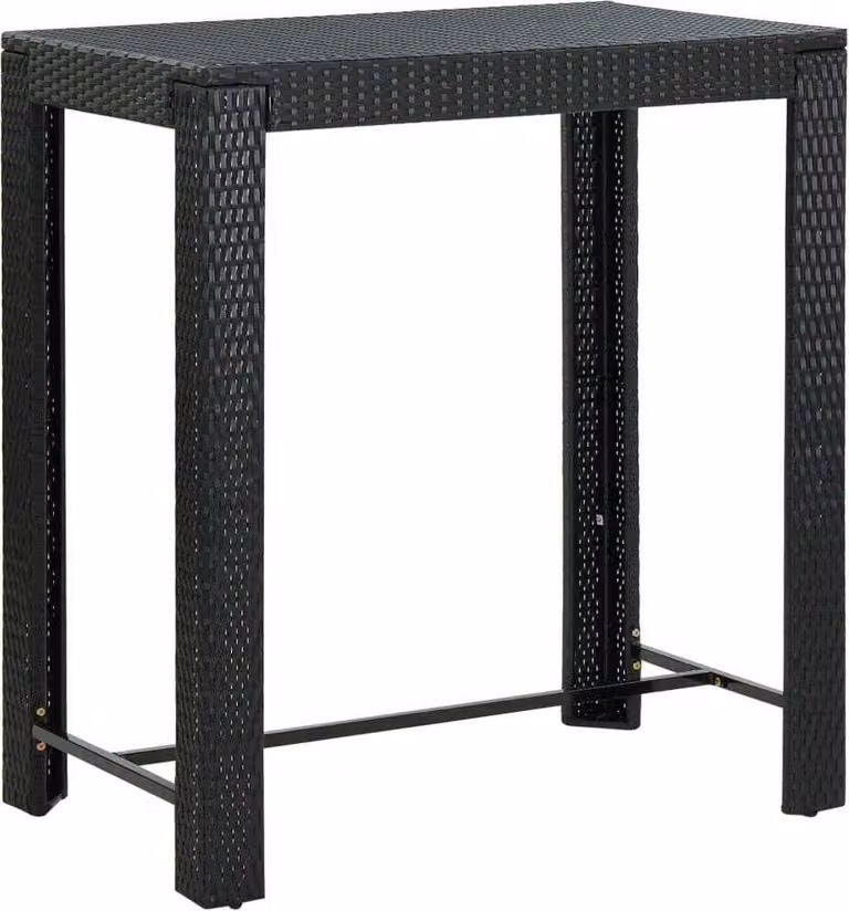 Mesa alta de ratán sintético Syfax negra para jardín o cocina An/P/Al: 100 x 60,5 x 110,5 cm