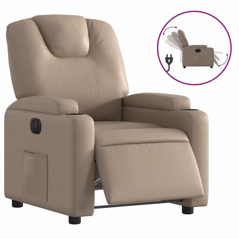 Sillón reclinable eléctrico de cuero sintético vidaXL color capuchino
