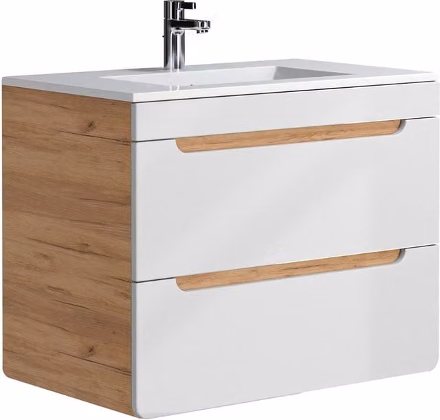 Mueble de baño Aruba con lavabo, diseño moderno de pared, color castaño y blanco, An/P/Al: 46 x 46 x 59 cm