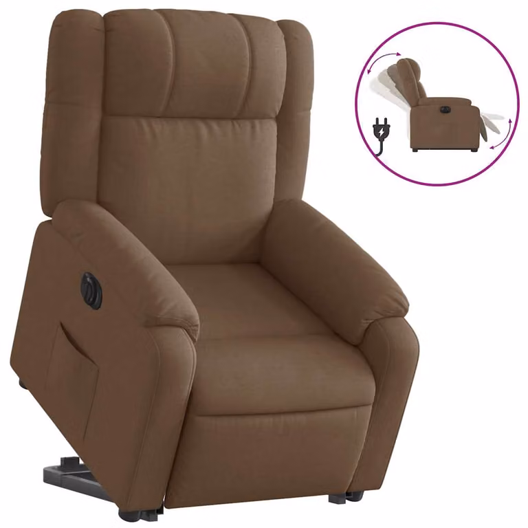 Sillón eléctrico reclinable y elevable vidaXL de tela marrón con reposabrazos para mayores