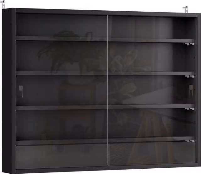 Vitrina de pared HOMCOM en madera negra con estantes ajustables y 2 puertas correderas de cristal, An/P/Al: 80 x 9,5 x 60 cm