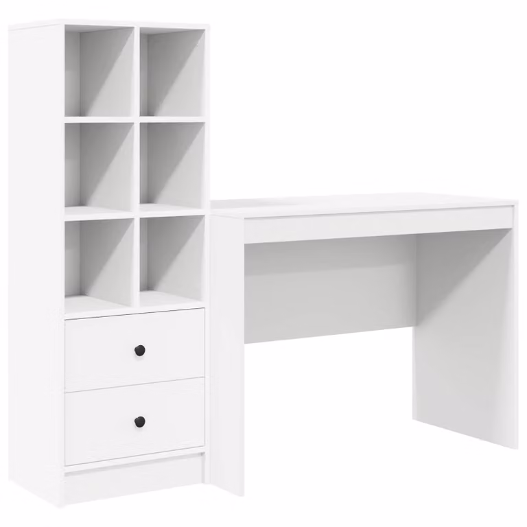 Set de 2 escritorios modernos vidaXL con estantería en madera MDF laminada, An/P/Al: 145,5 x 50 x 127 cm