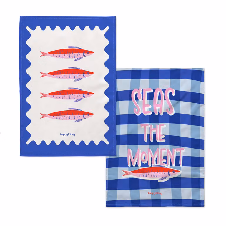 Pack de 2 paños de cocina Happyfriday de algodón con diseño de cuadros multicolor y azul, An/P: 70 x 50 cm