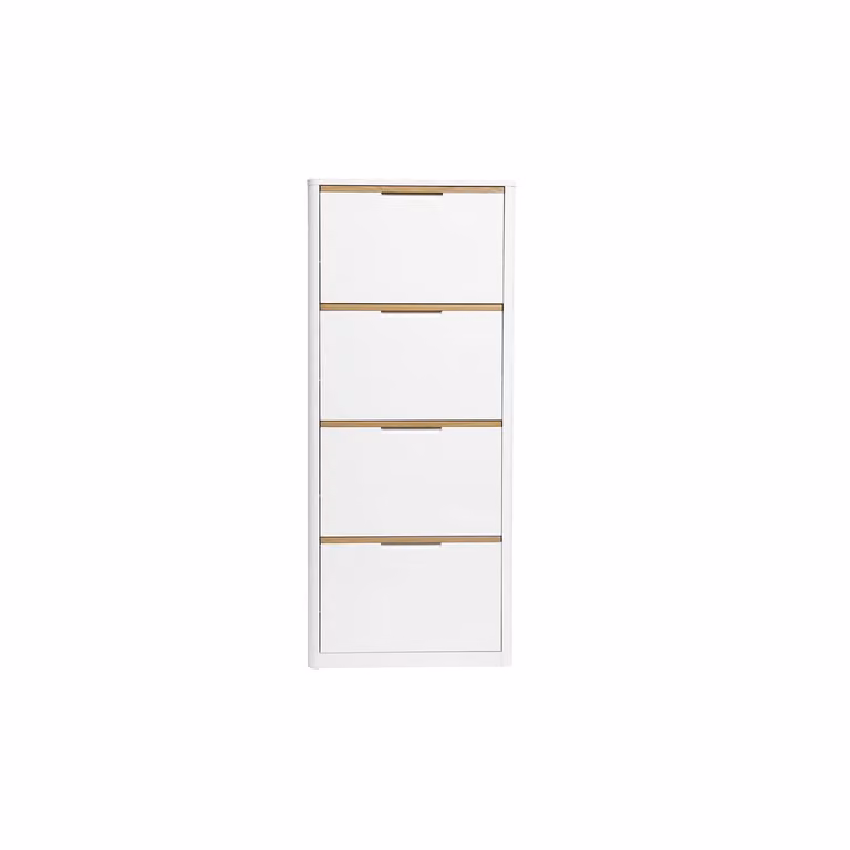 Mueble zapatero moderno Miliboo con puertas abatibles en acabado blanco brillante para recibidor An: 68,5 cm, P: 36 cm, Al: 160,6 cm