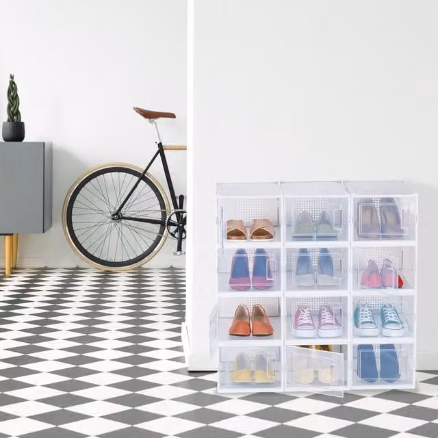 Juego de 12 cajas organizadoras de zapatos NORTHIO transparentes con tapa y diseño apilable de plástico