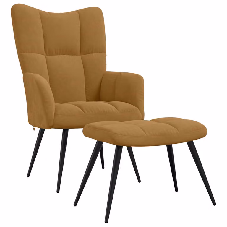 Sillón de relax con taburete vidaXL en terciopelo marrón con estructura de metal y relleno de espuma de estilo moderno