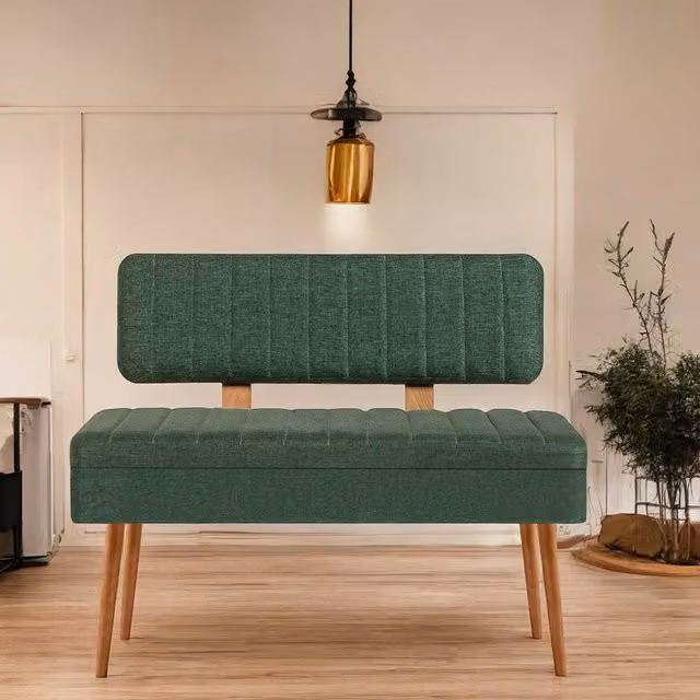 Panca Barthelemy en Roble Marrón con Estructura Verde, An/P/Al: 105 x 40 x 85 cm
