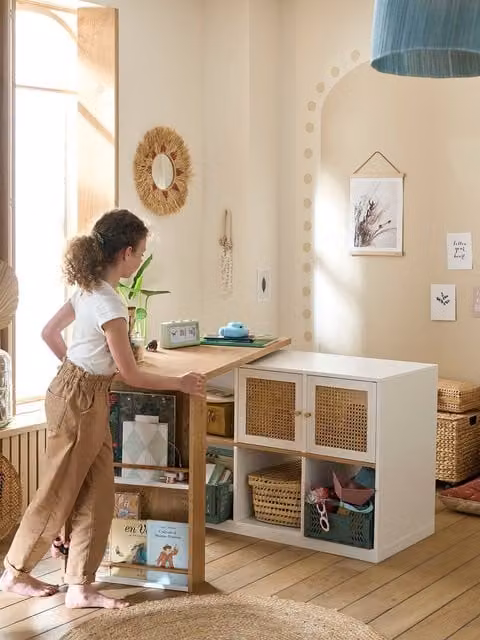 Escritorio encastrable Peonza de Vertbaudet en color blanco y madera de pino para niños, An: 130 cm, Al: 75 cm