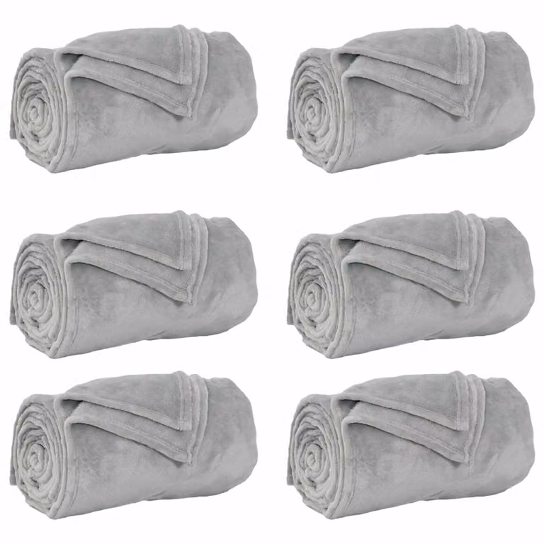 Set de 6 mantas de sofá vidaXL de lana y forro polar, color gris, An/P: 240 x 270 cm