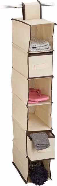 Set de 3 organizadores colgantes Relaxdays con 6 estantes y 2 cajones en tela y cartón, color beige, An/P/Al: 82 x 14,5 x 30 cm
