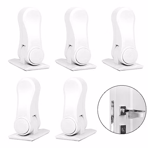 Pack de 5 cierres de seguridad YAKLEE para manijas de puertas y ventanas, autoadhesivos y sin taladros, color blanco
