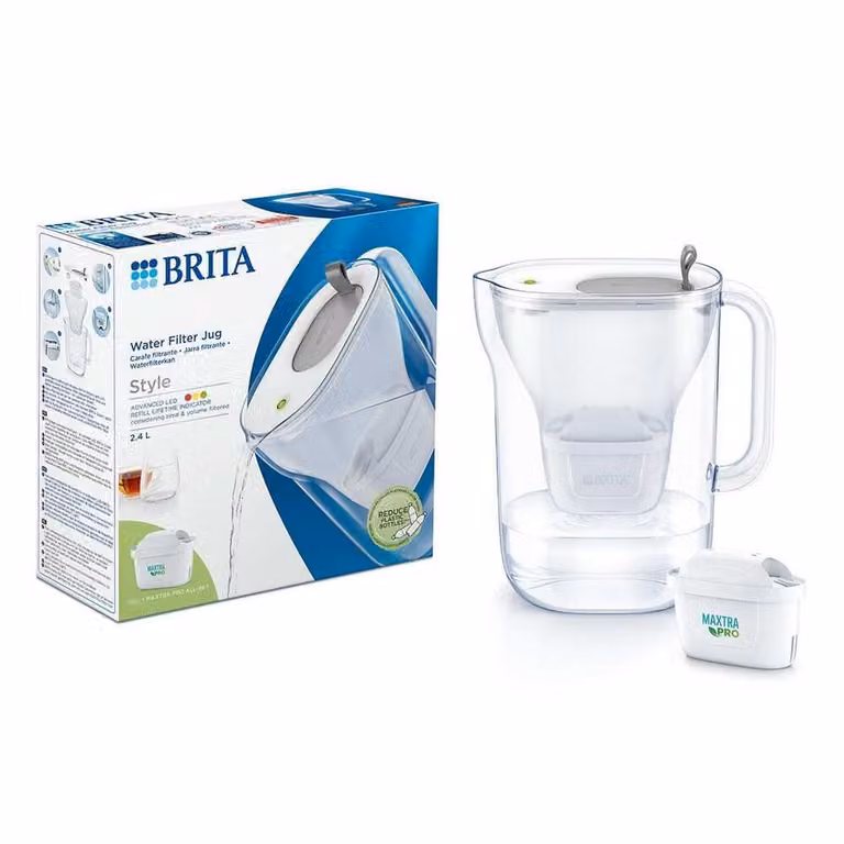 Jarra filtrante Brita Style gris y transparente de 2,4 l con tapa y apta para lavavajillas