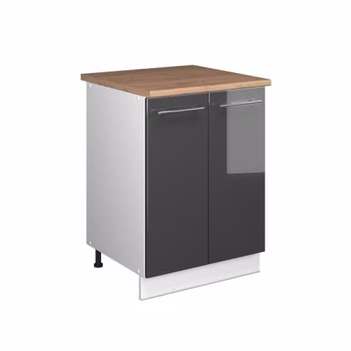 Mueble bajo fregadero Vicco Fame-Line de cocina en antracita brillo y blanco con puertas de cierre suave de 60 cm