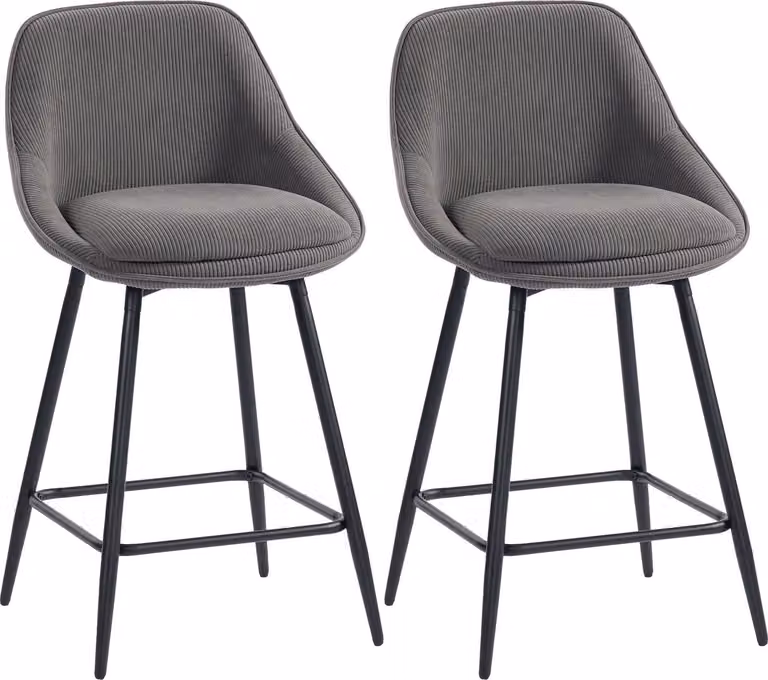 Set de 2 taburetes de bar Northio con tapizado de tela texturizada y base de metal en color gris mate