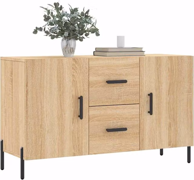 Aparador moderno SYFAX de madera y metal en color roble, beige y marrón, An/P/Al: 100 x 36 x 60 cm