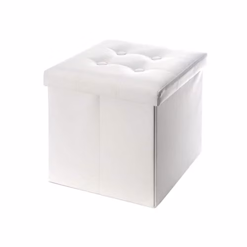 Puf contenedor Rebecca Mobili en cuero sintético blanco, taburete cubo y reposapiés, An/P/Al: 30 x 30 x 30 cm