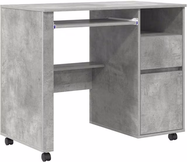 Escritorio moderno SYFAX con cajón y ruedas en color gris, An/P/Al: 91 x 50 x 77 cm