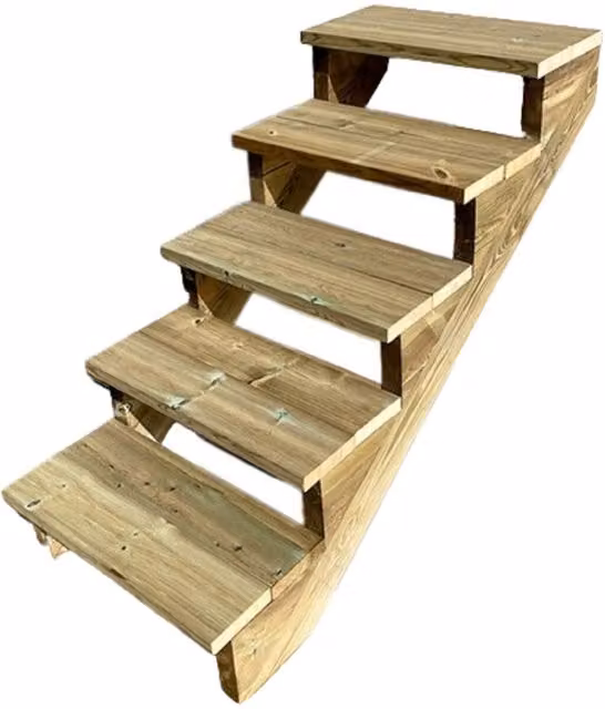 Escalera exterior de madera Vinuovo de 5 peldaños sin contrahuellas en color marrón para jardín o terraza, An: 100 cm, Al: 125 cm, Al: 88 cm
