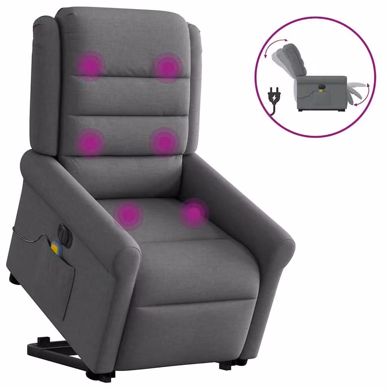 Sillón de masaje eléctrico reclinable y elevable vidaXL en tela gris oscuro