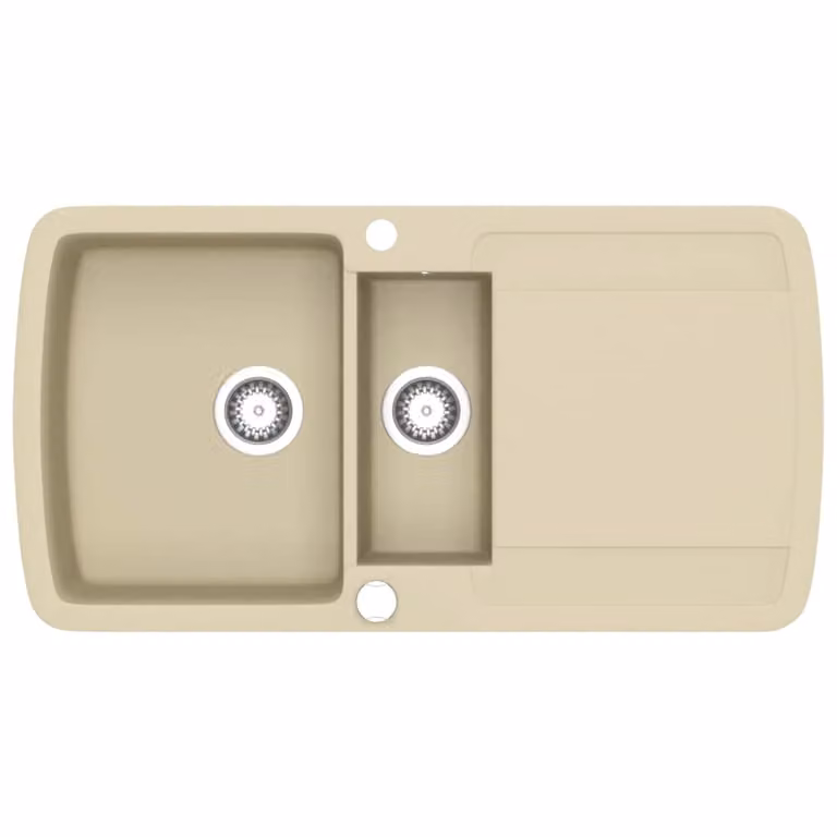 Fregadero de cocina reversible de granito compuesto vidaXL con dos senos, color beige