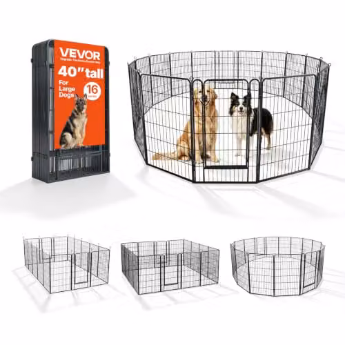 Corral plegable de metal VEVOR para perros y mascotas con 16 paneles de malla, color negro mate