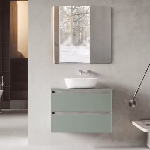 Mueble de baño suspendido B BAÑO TOTAL con lavabo de sobreponer y 2 cajones con cierre suave, acabado roble mate, An/P/Al: 70 x 40 x 55 cm